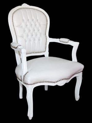 Casa Padrino Barock Salon Stuhl Weiß Lederoptik / Weiß mit Bling Bling Glitzersteinen