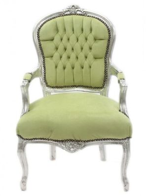 Casa Padrino Barock Salon Stuhl Jadegrün / Silber - Antik Design Möbel