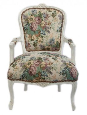 Casa Padrino Barock Salon Stuhl Blumen Muster/ Antik Weiß - Antik Design Möbel