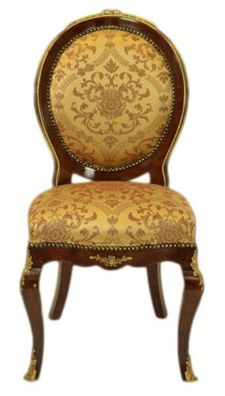 Casa Padrino Barock Luxus Esszimmer Medaillon Stuhl Gold Muster / Mahagoni - Antik St