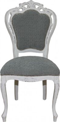 Casa Padrino Barock Esszimmer Stuhl ohne Armlehnen Grau / Antik Weiß - Designer Stuhl