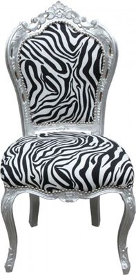 Casa Padrino Barock Esszimmer Stuhl Zebra/ Silber Mod2 - Möbel - Barockmöbel