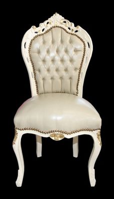 Casa Padrino Barock Esszimmer Stuhl Creme/ Gold Lederoptik Mod1 - Möbel Antik Stil