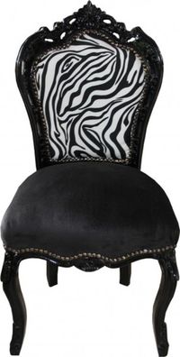 Casa Padrino Barock Esszimmer Stuhl ohne Armlehnen Schwarz/ Zebra/ Schwarz - Antik
