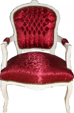 Casa Padrino Barock Salon Stuhl Bordeaux Rot Muster / Antik Weiss - Stühle Möbel