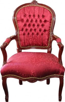 Casa Padrino Barock Salon Stuhl Bordeaux Rot Muster / Braun Mod2 - Stühle Möbel