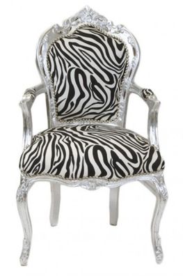 Casa Padrino Barock Esszimmer Stuhl Zebra / Silber mit Armlehnen