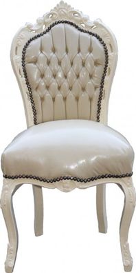 Casa Padrino Barock Esszimmer Stuhl Creme/ Creme Lederoptik - Möbel Antik Stil