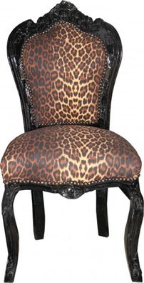 Casa Padrino Barock Esszimmer Stuhl ohne Armlehne Leopard/ Schwarz - Antik Stil