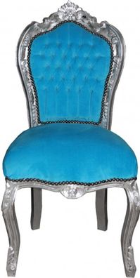 Casa Padrino Barock Esszimmer Stuhl ohne Armlehne Türqis/ Silber - Antik Stil