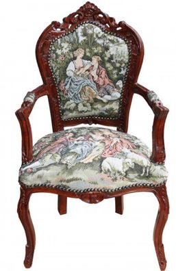 Casa Padrino Barock Esszimmer Stuhl mit Armlehne Gobelin "Love Story " - Antik Stil
