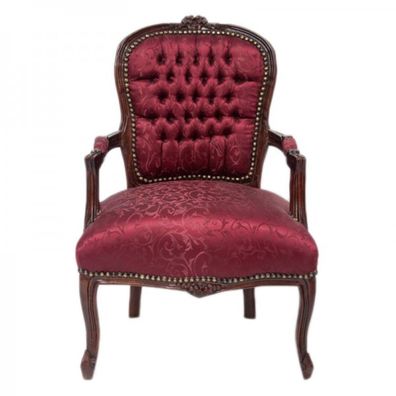 Casa Padrino Barock Salon Stuhl Bordeaux Rot Muster / Braun - Stühle Möbel