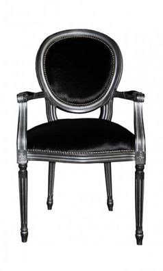 Casa Padrino Barock Esszimmer Stuhl mit Armlehne Schwarz / Silber - Designer Stuhl -