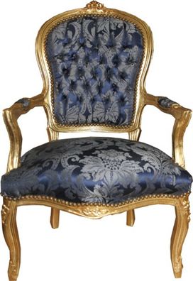 Casa Padrino Barock Salon Stuhl Royal Blau Muster / Gold - Möbel Hotel Lounge