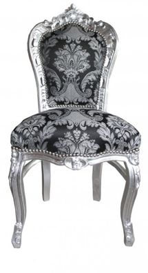 Casa Padrino Barock Esszimmer Stuhl ohne Armlehnen Schwarz Muster / Silber - Antik S