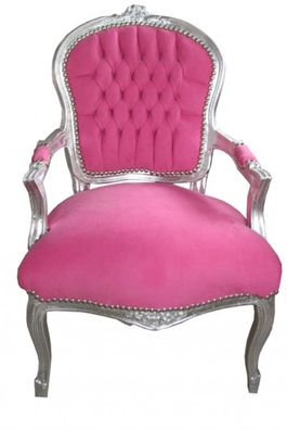 Casa Padrino Barock Salon Stuhl Mod1 Rosa / Silber - Antik Design