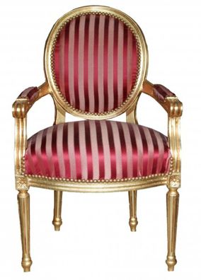 Casa Padrino Barock Salon Stuhl Bordeauxrot / Violett Streifen / Gold Mod2 Rund