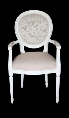 Casa Padrino Barock Esszimmer Stuhl mit Armlehne Creme / Weiß - Designer Stuhl - Luxu
