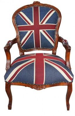 Casa Padrino Barock Salon Stuhl Union Jack / Mahagoni Braun - Englische Flagge - Engl