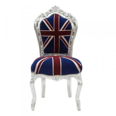 Bew! Casa Padrino Barock Esszimmer Stuhl Union Jack / Silber - Möbel Antik Stil