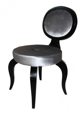 Casa Padrino Barock Salon Stuhl Grau / Schwarz ohne Armlehnen - Designer Stuhl - Luxu