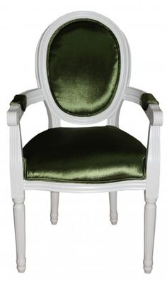 Casa Padrino Barock Esszimmer Stuhl mit Armlehne Grün / Weiß - Designer Stuhl - Luxus