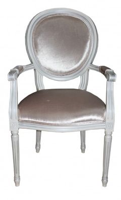 Casa Padrino Barock Esszimmer Stuhl mit Armlehne Beige / White / Silver - Designer St