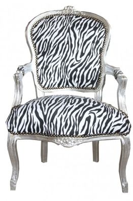 Casa Padrino Barock Salon Stuhl Zebra / Silber
