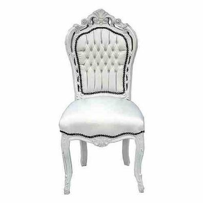 Casa Padrino Barock Esszimmer Stuhl Weiß / Weiß Lederoptik Möbel Antik Stil