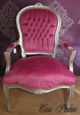 Casa Padrino Barock Salon Stuhl Rosa/ Silber - Barock Antik Stil Möbel