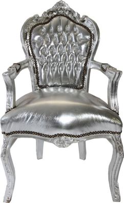 Barock Esszimmerstuhl Silber / Silber mit Armlehne Stuhl Möbel Antik Stil