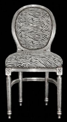 Barock Esszimmer Stuhl Zebra / Silber Rund