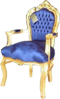 Casa Padrino Barock Esszimmerstuhl Royalblau / Gold mit Armlehnen - Stuhl - Barockstu