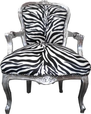 Barock Salon Stuhl Zebra / Silber