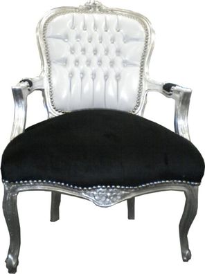 Casa Padrino Barock Salon Stuhl Weiß / Schwarz Bling Bling