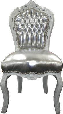 Casa Padrino Barock Esszimmer Stuhl Silber Lederoptik / Weiß