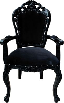 Casa Padrino Barock Esszimmerstuhl Schwarz - Handgefertigter Antik Stil Stuhl mit Arm