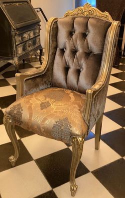 Casa Padrino Luxus Barock Esszimmerstuhl mit Armlehnen Silbergrau / Gold - Prunkvolle