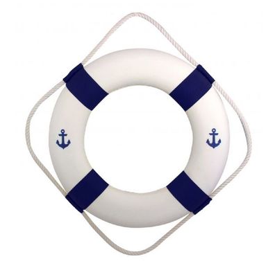 Rettungsring mit Anker Aufdruck, Wanddeko Seenot Ring Blau/ Weiß Ø 50 cm