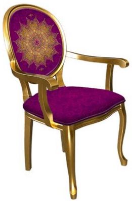 Casa Padrino Barock Esszimmerstuhl Lila / Gold - Handgefertigter Antik Stil Stuhl mit