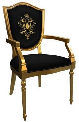 Casa Padrino Art Deco Esszimmerstuhl Schwarz / Gold - Massivholz Stuhl mit Armlehnen