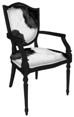 Casa Padrino Art Deco Esszimmerstuhl Weiß / Schwarz - Massivholz Stuhl mit Armlehnen