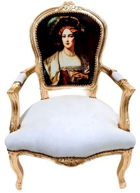 Casa Padrino Barock Salon Stuhl Dame Weiß / Gold - Handgefertigter Antik Stil Stuhl m