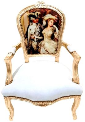 Casa Padrino Barock Salon Stuhl Dame & Lord Weiß / Gold - Handgefertigter Antik Stil
