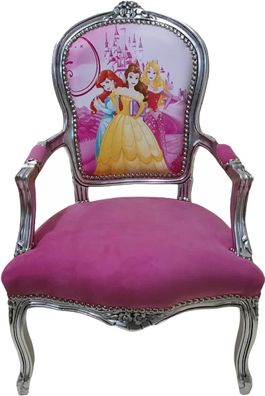 Casa Padrino Barock Salon Stuhl Prinzessin Rosa / Silber - Barock Möbel