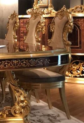 Casa Padrino Luxus Barock Esszimmerstuhl Braun / Gold - Handgefertigter Massivholz Kü