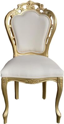 Casa Padrino Luxus Barock Esszimmer Stuhl Creme Lederoptik / Gold - Designer Stuhl -