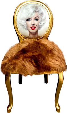 Casa Padrino Luxus Barock Esszimmer Stuhl Marilyn Monroe mit Kunstfell Gold - Handgef