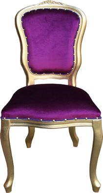 Casa Padrino Barock Luxus Esszimmer Stuhl Louis Lila / Gold - Barock Möbel