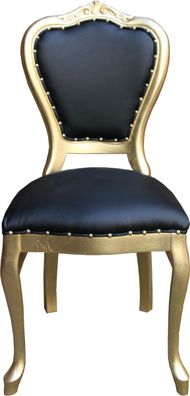 Casa Padrino Barock Luxus Esszimmer Stuhl Schwarz Kunstleder / Gold - Handgefertigte